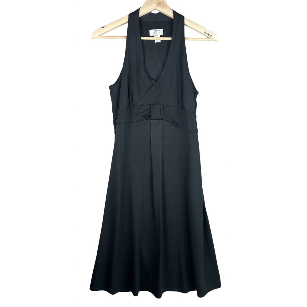 Ann Taylor LOFT Petites Women's Black V-Neck Halter Fit & Flare‎ Dress 4P